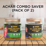 Homemade Achar Combo Saver Pack | Green Chilli + Lisoda | Cured in Cold-Pressed Mustard Oil | No Preservatives (Pack of 2)