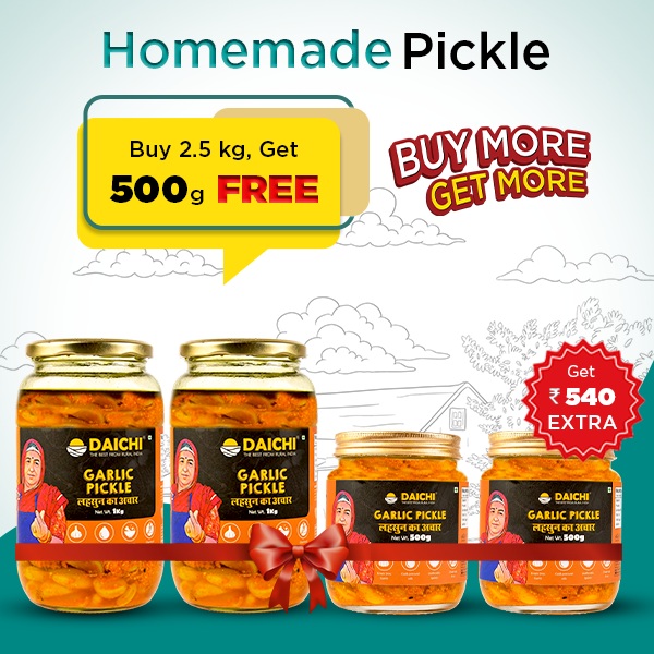 Daichi Garlic Pickle | Cold-Pressed Oil | Heirloom Recipe | No Preservatives | Buy 2.5 kg, Get 500g FREE