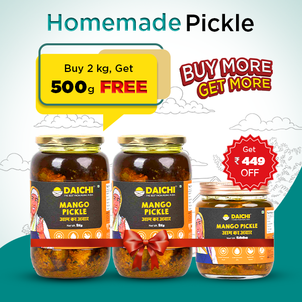 Daichi Handmade Mango Pickle | Cold-Pressed Oil | Traditional Recipe | No Preservatives | Buy 2 kg, Get 500g FREE
