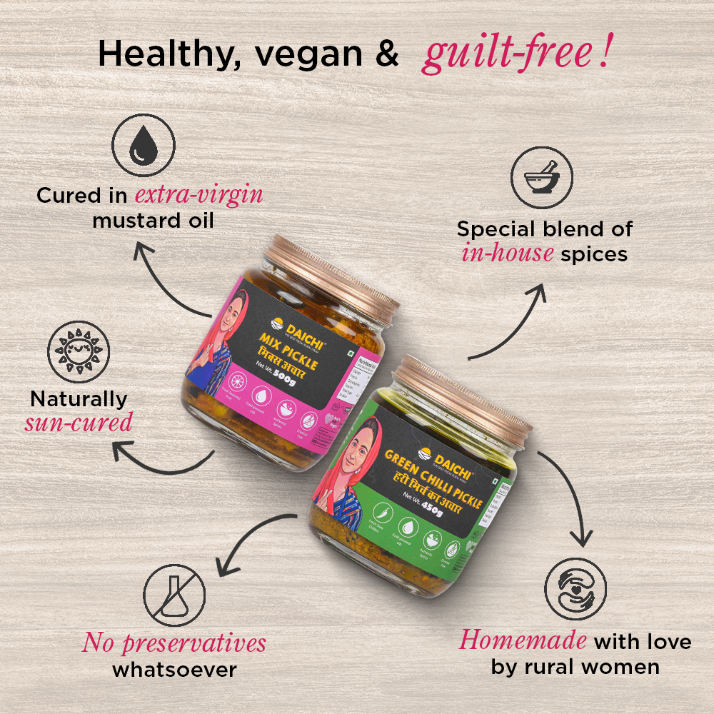 Homemade Achar Combo Saver Pack | Mix Pickle + Green Chilli | Cured in Cold-Pressed Mustard Oil | No Preservatives (Pack of 2)