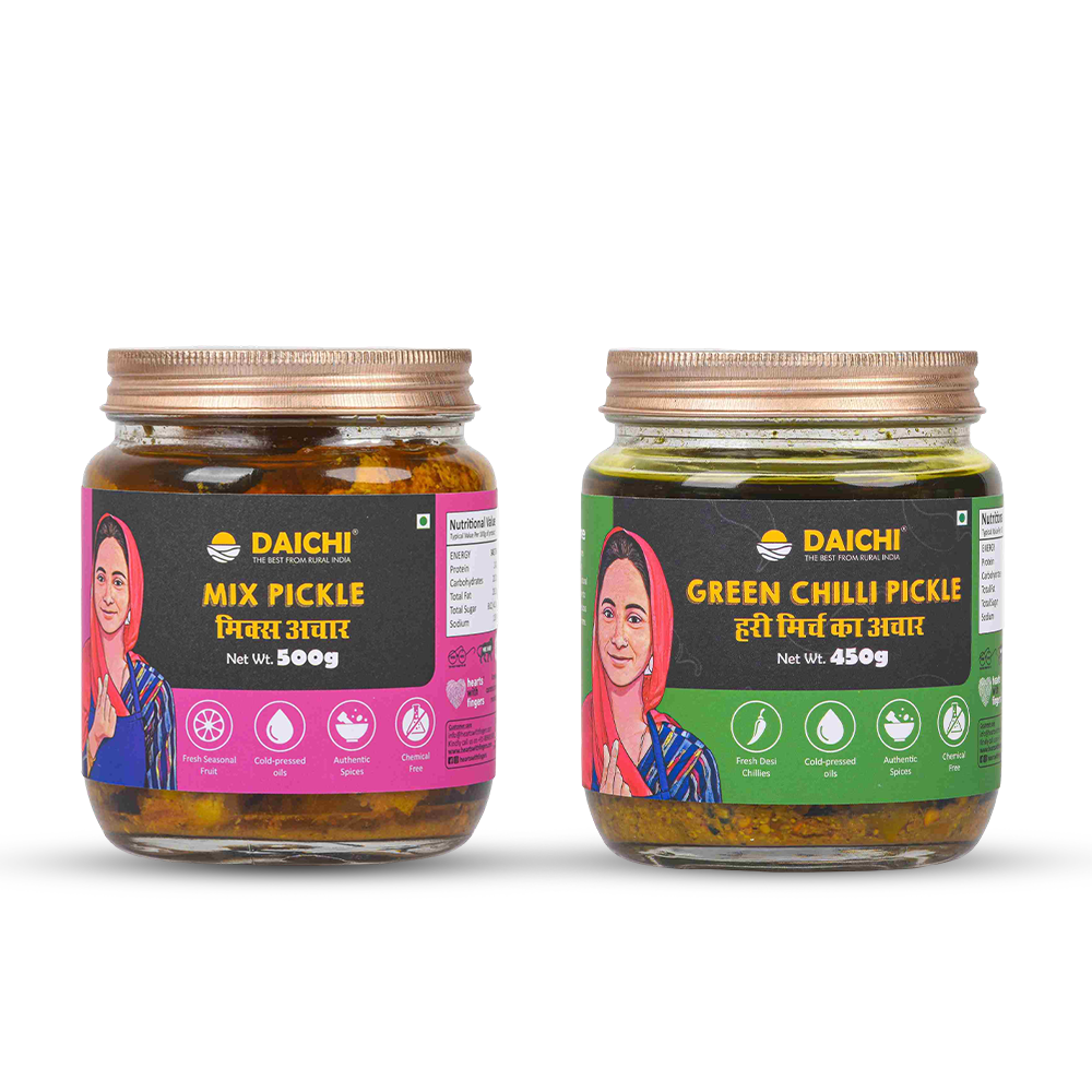 Homemade Achar Combo Saver Pack | Mix Pickle + Green Chilli | Cured in Cold-Pressed Mustard Oil | No Preservatives (Pack of 2)