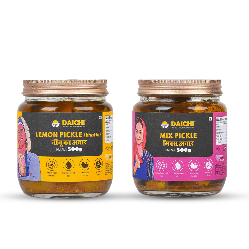 Homemade Achar Combo Saver Pack | Lemon Khatta + Mix Pickle | Cured in Cold-Pressed Mustard Oil | No Preservatives (Pack of 2)