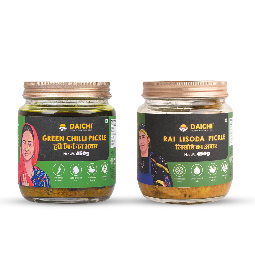 Homemade Achar Combo Saver Pack | Green Chilli + Lisoda | Cured in Cold-Pressed Mustard Oil | No Preservatives (Pack of 2)