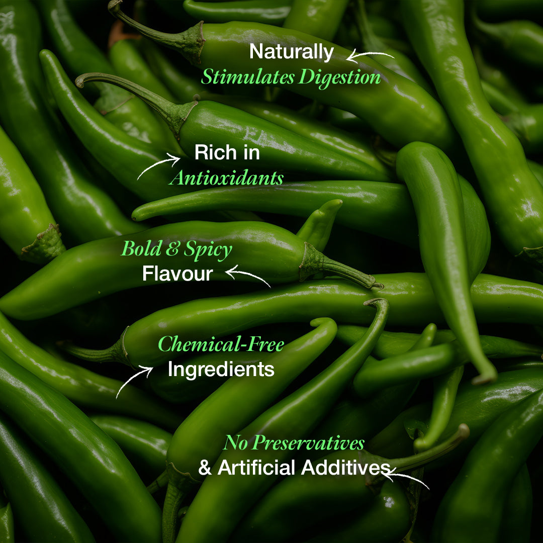 Daichi - Green Chilli Pickle | Crafted with love by women artisans | Sun cured | Cold-pressed mustard oil | In-house spices | No Preservatives