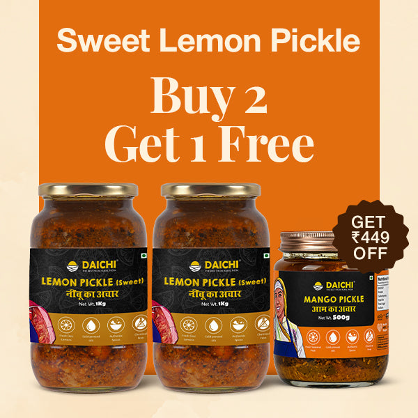 Daichi Sweet Lemon Pickle | Cold-Pressed Oil | Traditional Recipe | No Preservatives | Buy 2 kg, Get 500g Mango Pickle FREE