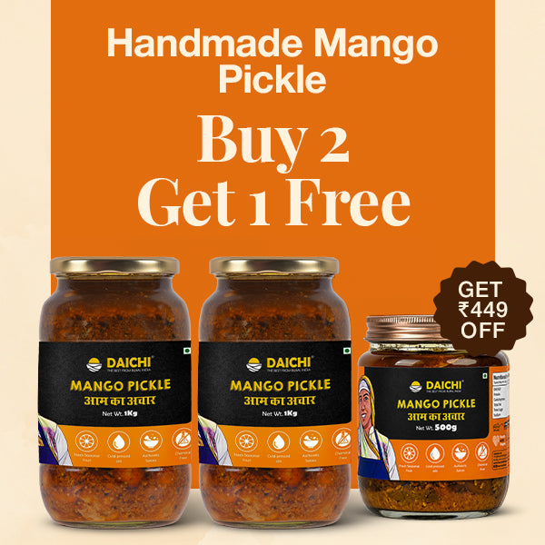 Daichi Handmade Mango Pickle | Cold-Pressed Oil | Traditional Recipe | No Preservatives | Buy 2 kg, Get 500g FREE