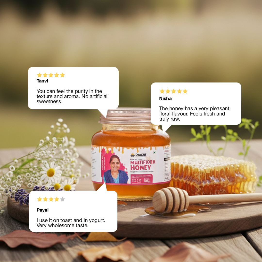 Daichi Multiflora Honey -  100% Raw & Unprocessed, Straight from beekeepers, Cruelty-free, No Sugar or Additives