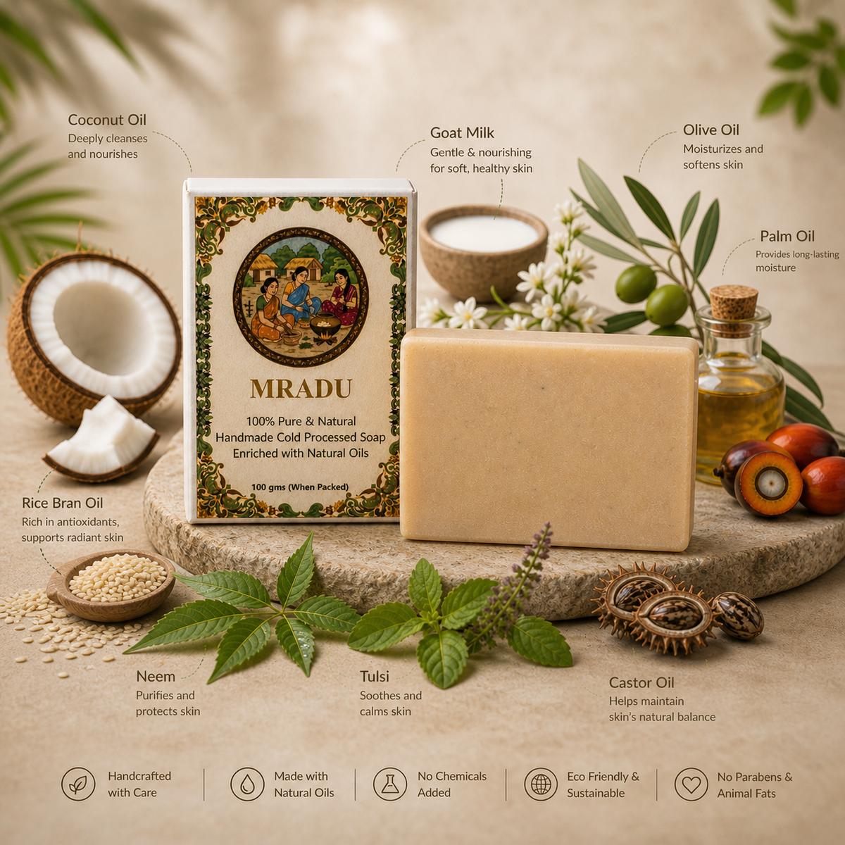 Mradu- handmade Soap- Neem Tulsi 100g