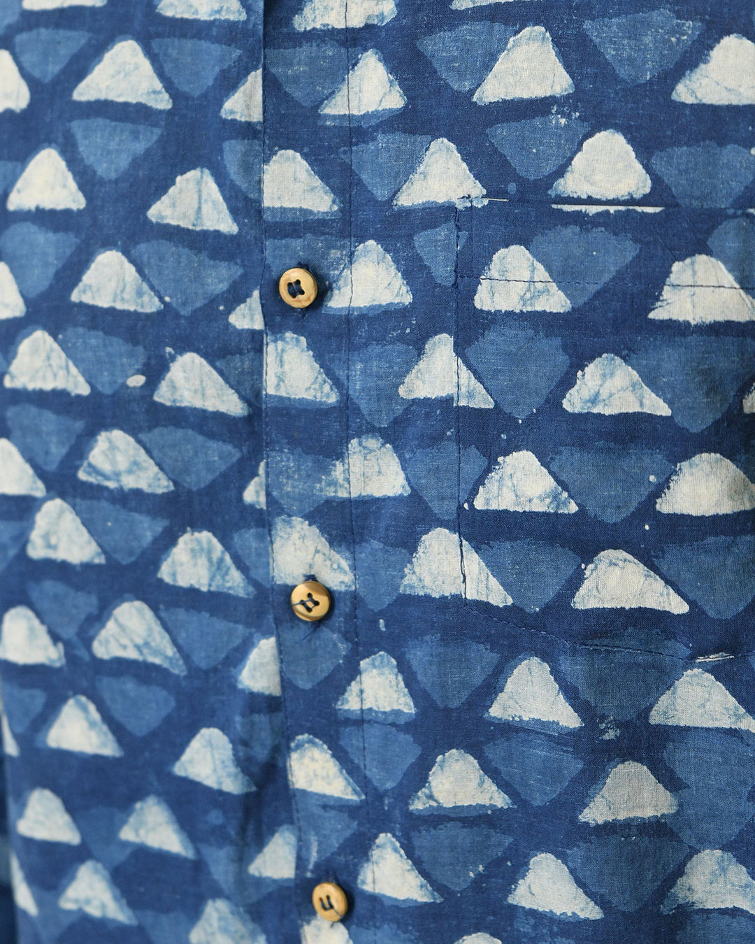 Classic collar full sleeves shirt in natural Bagru print with pocket and wooden buttons