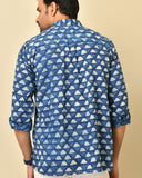 Classic collar full sleeves shirt in natural Bagru print with pocket and wooden buttons