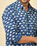Classic collar full sleeves shirt in natural Bagru print with pocket and wooden buttons