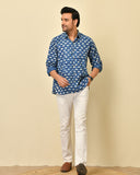 Classic collar full sleeves shirt in natural Bagru print with pocket and wooden buttons