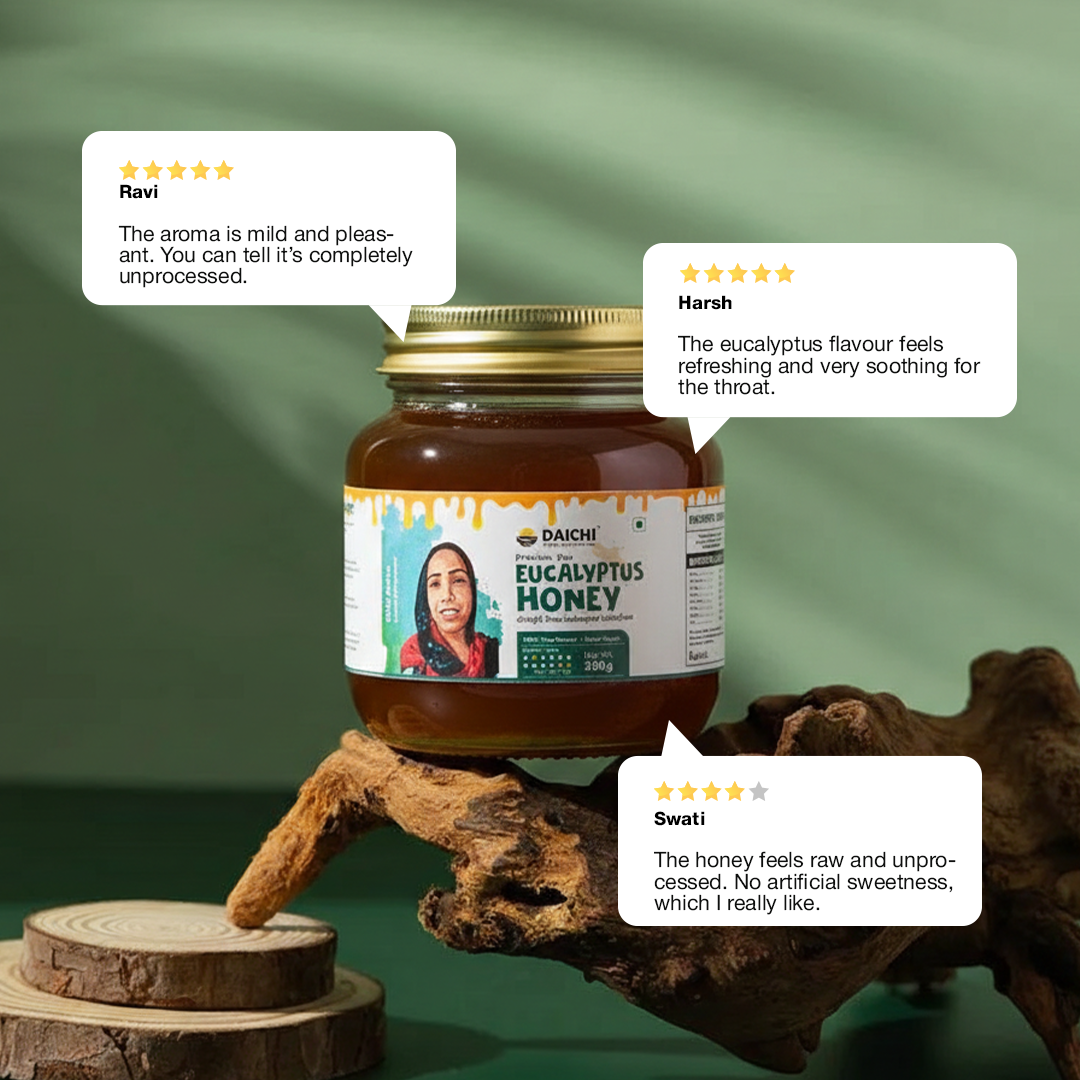 Daichi Eucalyptus Honey -  100% Raw & Unprocessed, Straight from beekeepers, Cruelty-free, No Sugar or Additives