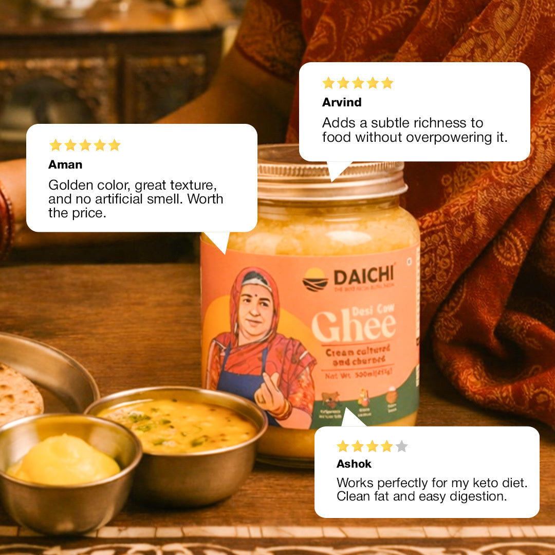 Daichi Desi Bilona Cow Ghee | Indigenous A2 Cow Milk | Crafted Using Bilona Method | Pure, Natural & Healthy | Straight from Farm to Table