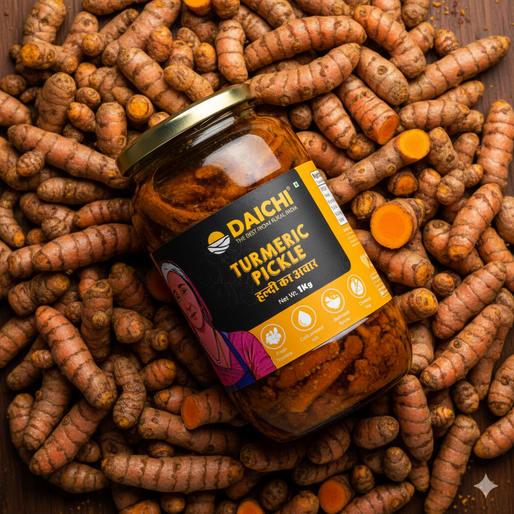 Daichi Turmeric Pickle | Crafted with Love by Women Artisans | Sun Cured | Cold-Pressed Mustard Oil | In-House Spices