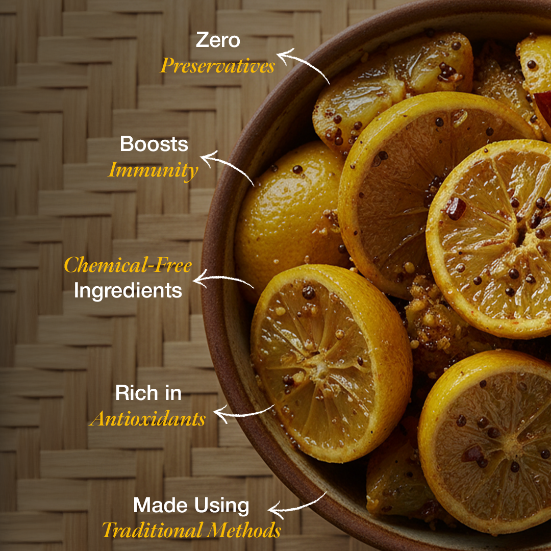 Daichi Tangy Lemon Pickle | Crafted with Love by Women Artisans | Sun-Cured, Handmade with In-House Spices