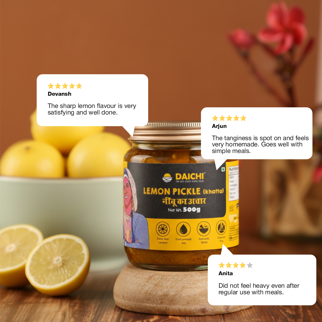 Daichi Tangy Lemon Pickle | Crafted with Love by Women Artisans | Sun-Cured, Handmade with In-House Spices