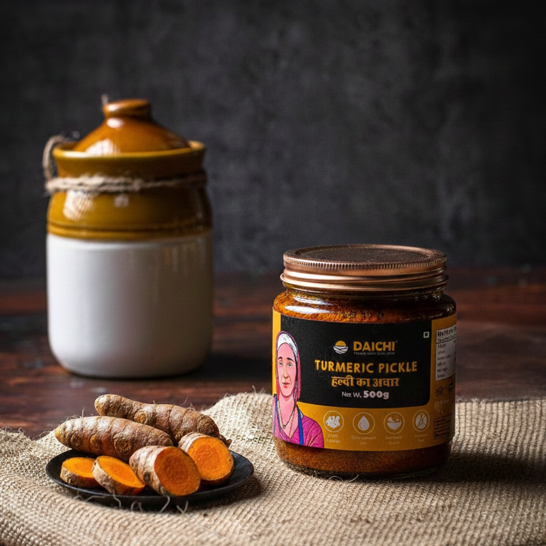Daichi Turmeric Pickle | Crafted with Love by Women Artisans | Sun Cured | Cold-Pressed Mustard Oil | In-House Spices