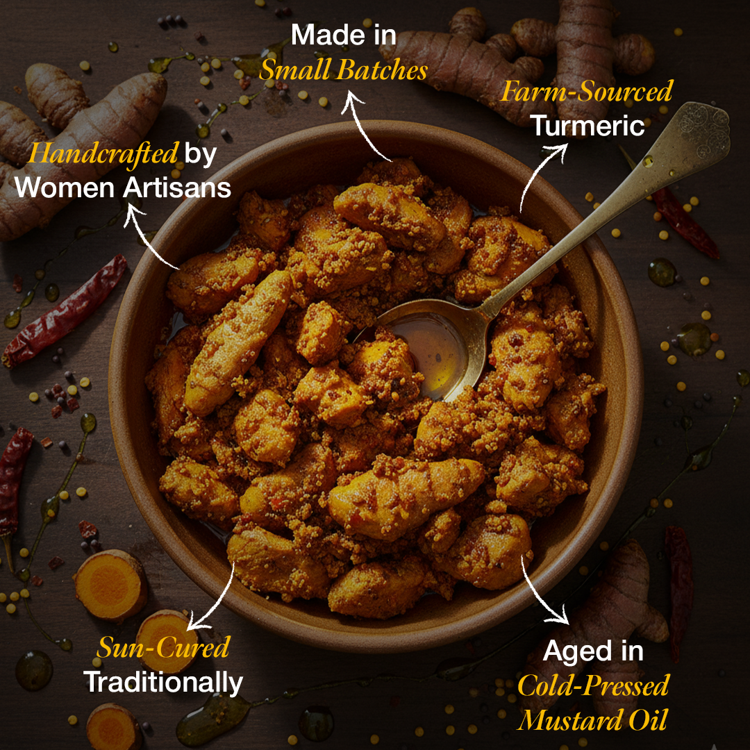 Daichi Turmeric Pickle | Crafted with Love by Women Artisans | Sun Cured | Cold-Pressed Mustard Oil | In-House Spices